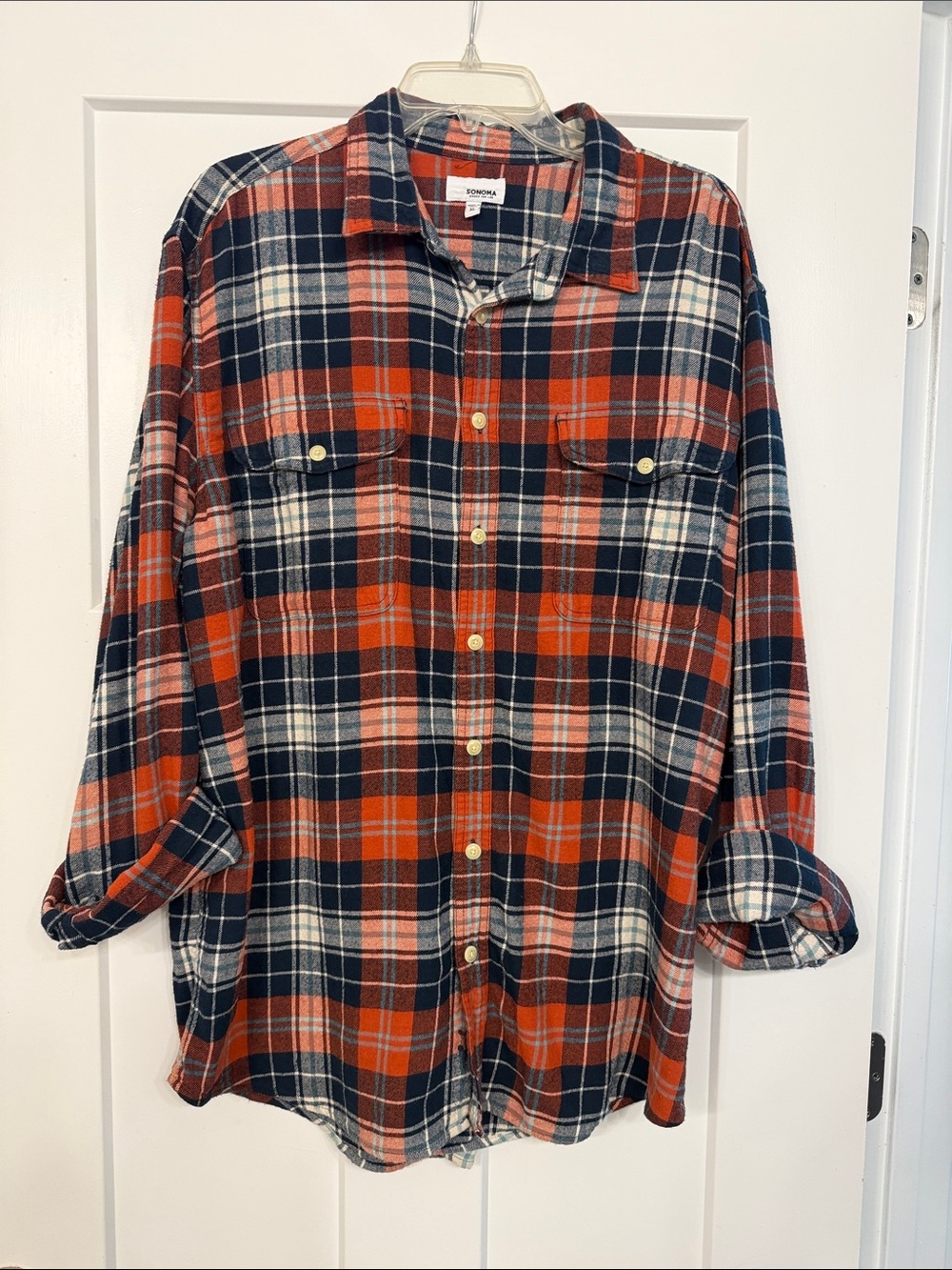 Sonoma Orange and Navy Plaid Button-Down Shirt
